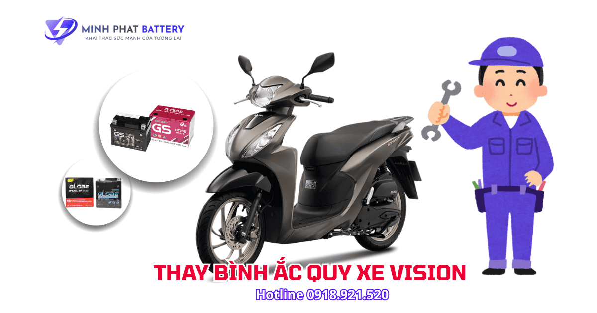 Thay bình ắc quy xe Vision